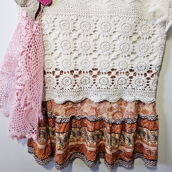 Upcycled Patchwork Lace Maxi Skirt Size 12 Boho Mixed Fabrics Reworked Vintage - Picture 8 of 11